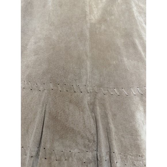 Chicos 100% Leather‎ Suede Midi Whipstitch Lined Flare Skirt Beige Women's Large - Picture 5 of 8